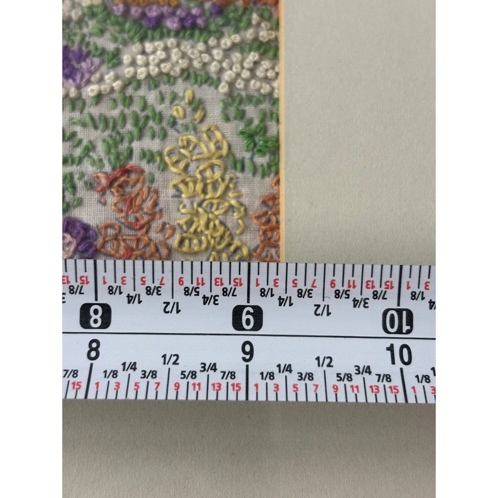 Crewel Embroidery Art 15x12 Multi-Color Cottage Garden Framed Home Decor Vintage
